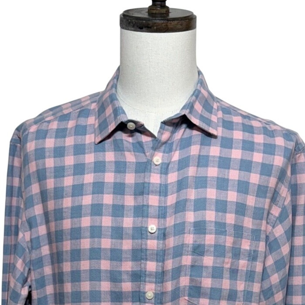 UNTUCKit Shirt Mens XL Pink Blue Sutton WR Gingham Plaid Linen Long Sleeve